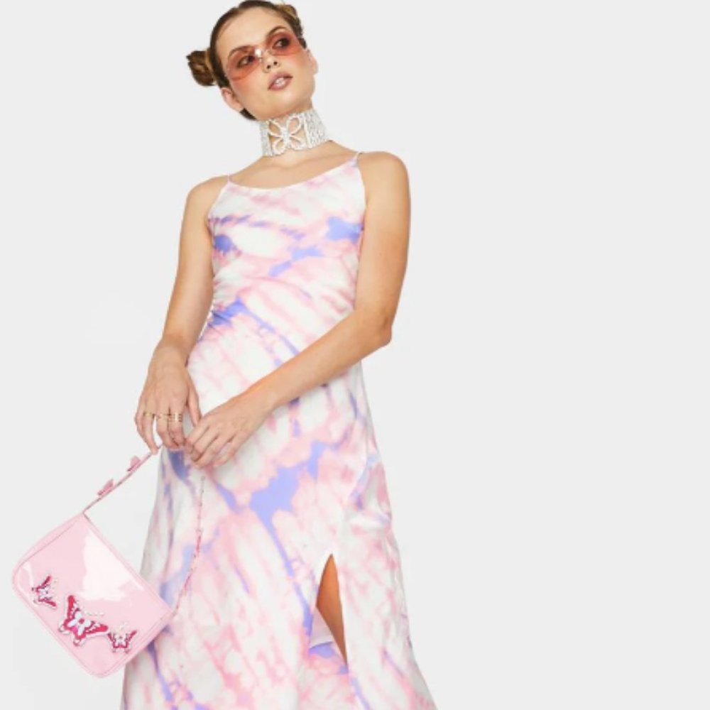 NWOT ASTR THE LABEL Tie-Dye Y2K High Neck Bias Midi Dress